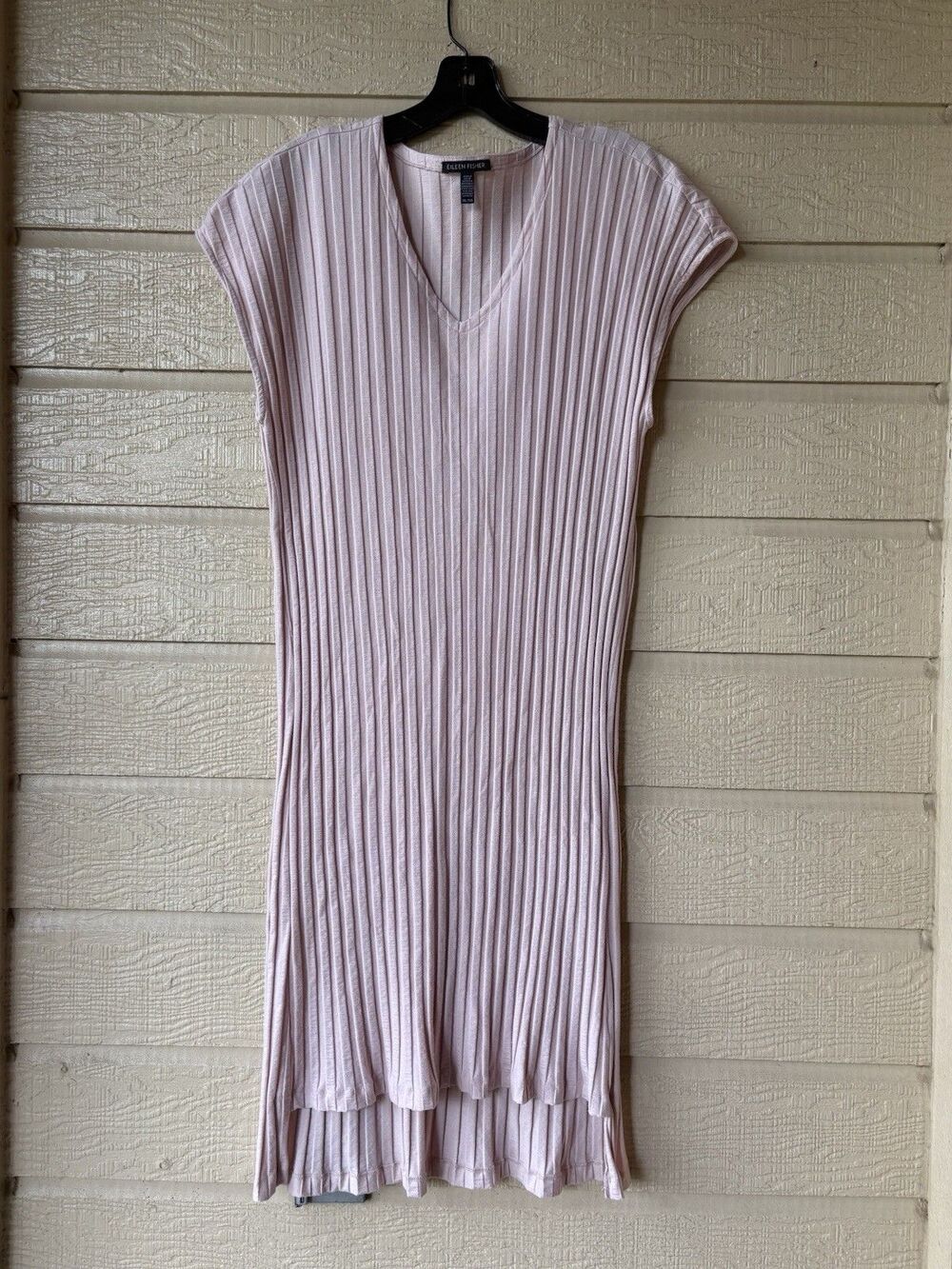 Eileen Fisher womens Blush Pink Ribbed Knit Dolman Sleeve Midi Dress size XL
